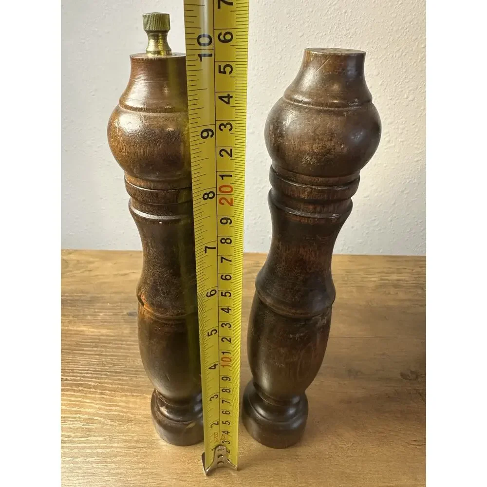 Vintage Wood Salt Pepper Grinder Set Made in Japan 10” Tall Mill Pair